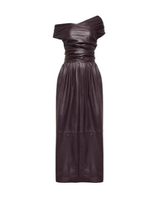 Altuzarra Purple Corfu Off-Shoulder Leather Maxi Dress