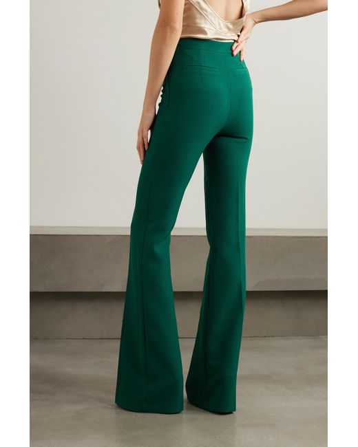 Safiyaa Green Stretch Crepe Flared Pants