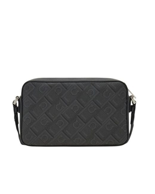 Ferragamo Black Ferragamo Monogram Jacquard Zipped Crossbody Bag for men
