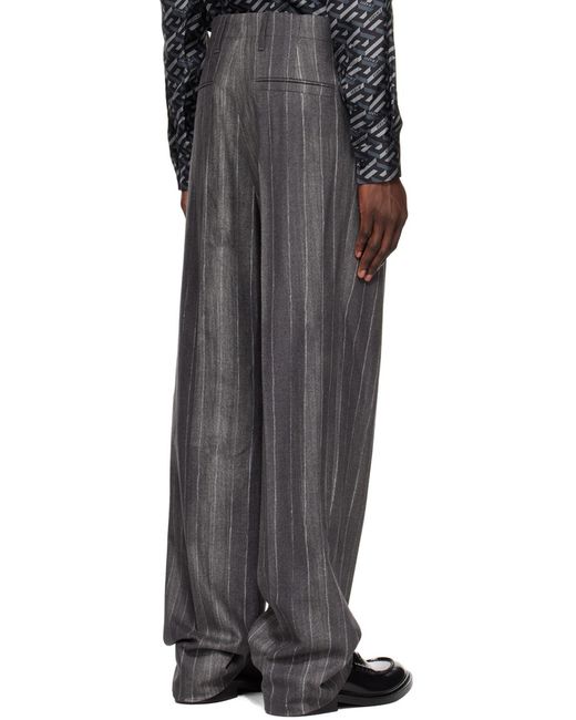 Versace Gray Pinstripe High-Waist Tailored Pants for men