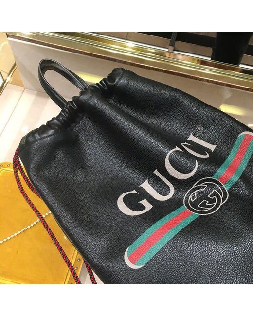 Gucci Black Logo Drawstring Backpack