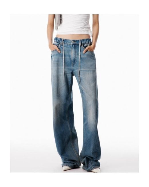 Alexander Wang Blue Drawstring Straight-Leg Jeans