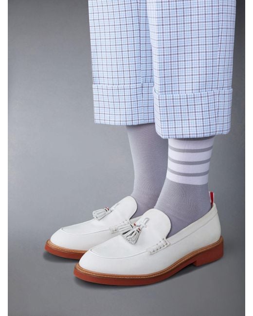 Thom Browne White Tasselled Leather Loafers for men