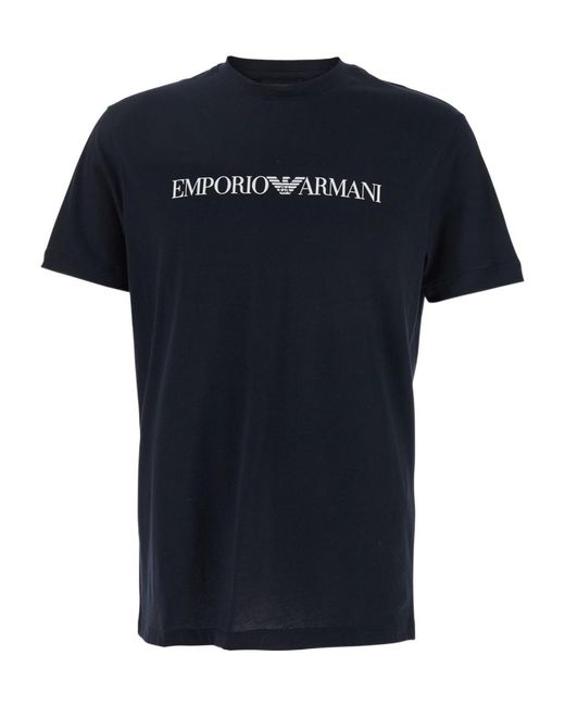 Emporio Armani Black Logo Printed Crewneck T-Shirt for men