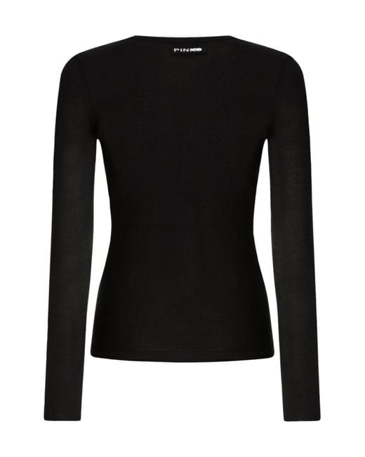 Pinko Black Bustier-Detail V-Neck Sweater