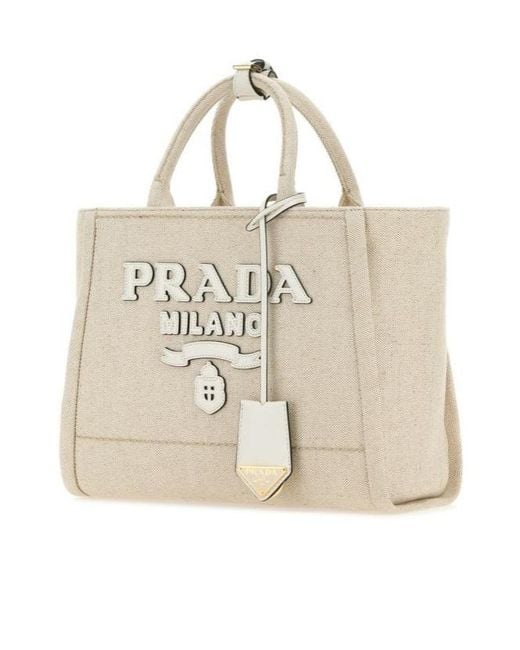 Prada Natural Logo-Detailed Tote Bag