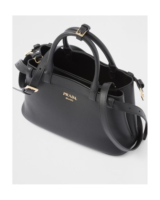 Prada Black Buckle Small Leather Handbag With Double Belt