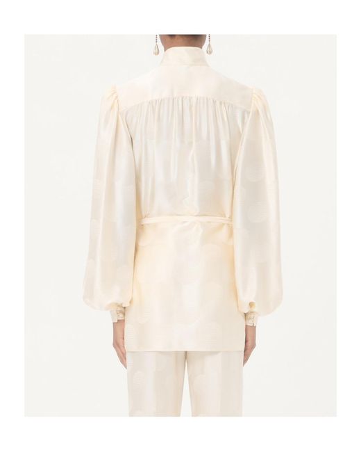 Valentino White Jacquard Polka Dot Patterned Belted Shirt