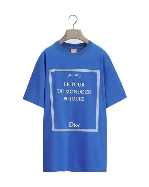 Dior Blue T-Shirt With Book Cover Embroidery, Relaxed Fit for men