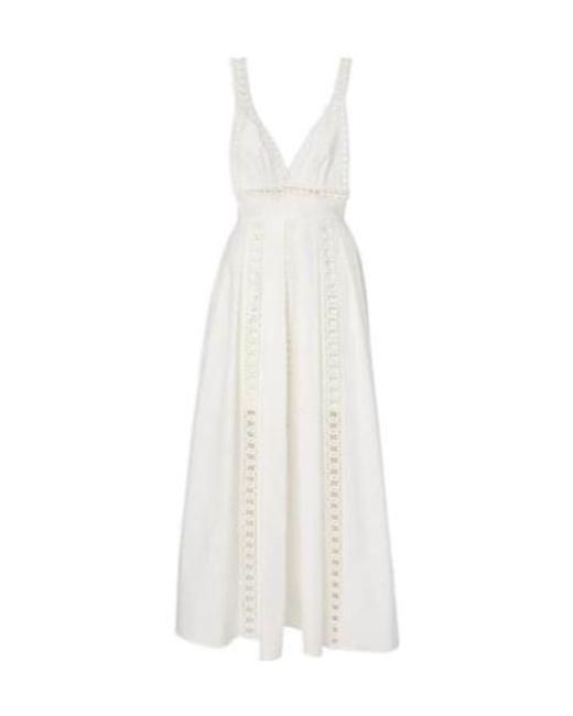 Elie Saab White Embroidered Cotton-Blend Midi Dress
