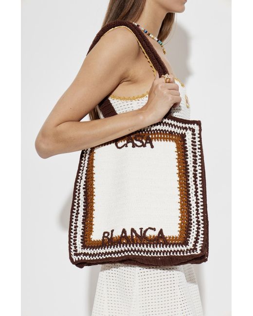 Casablanca White Logo-Embroidered Crocheted Tote Bag for men