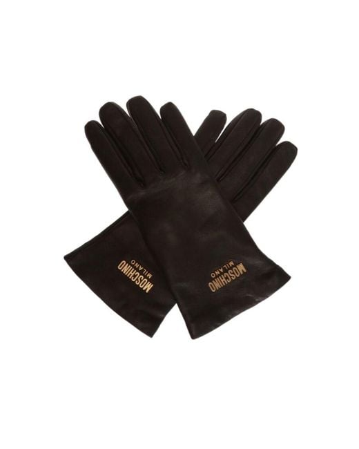 Moschino Black Logo-Lettering Gloves