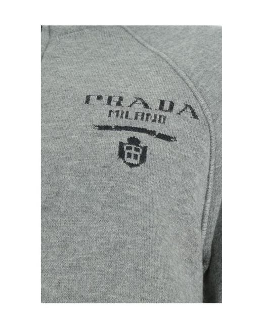 Prada Gray Logo Detailed Zip-Up Jacket