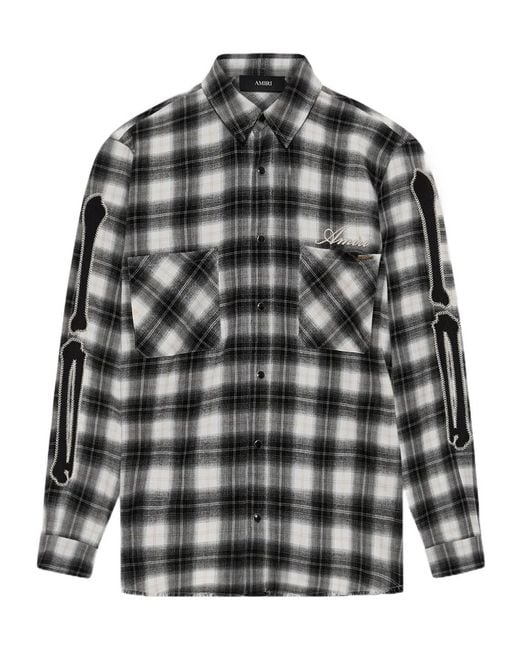 Amiri Gray Long-Sleeved Checked Shirt for men