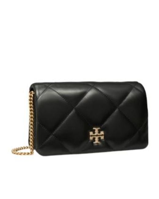 Tory Burch Black Kira Diamond Quilted Chain Wallet