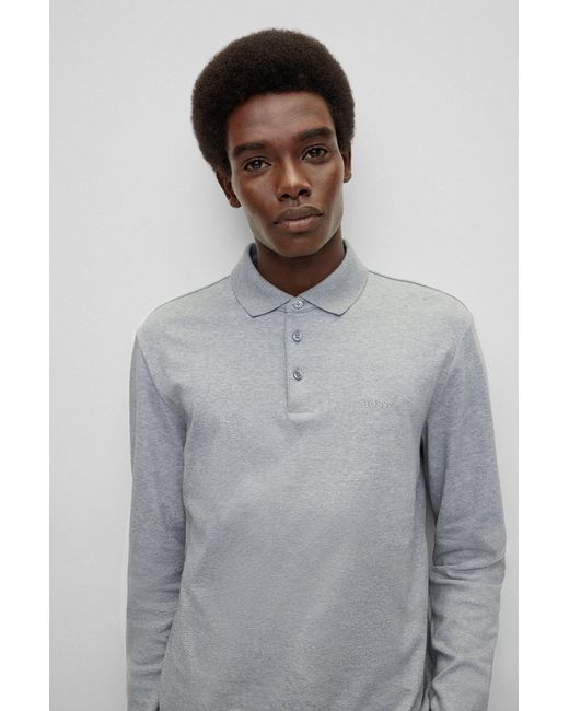 Boss Gray Boss Logo Embroidered Polo Shirt for men