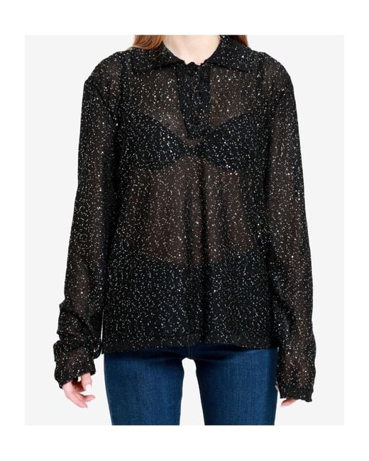 MSGM Black Embellished Knitted Polo Shirt