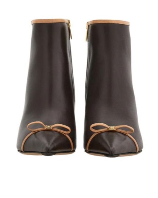 Ferragamo Brown Pointed Ankle Boot With Mini Bow Detail
