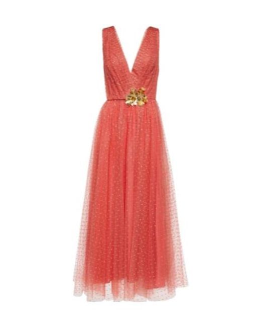 Monique Lhuillier Red Embellished Tulle Maxi Gown