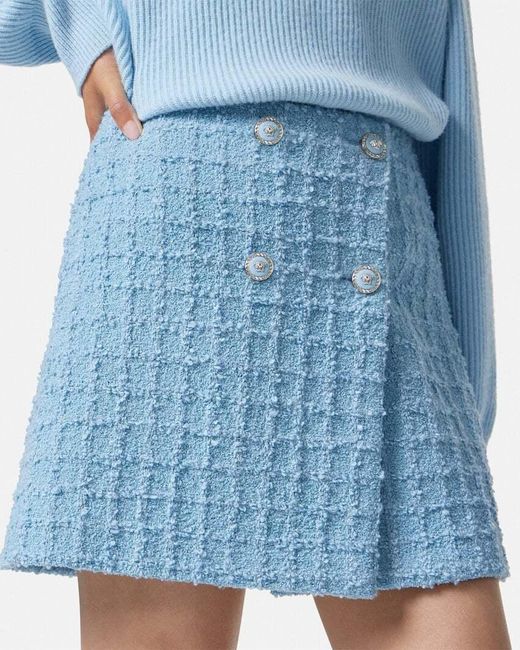 Versace Blue High-Waist Tweed Mini Skirt