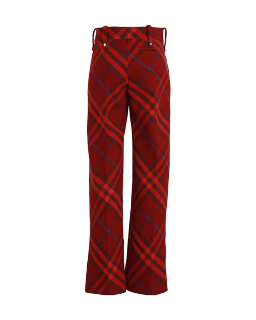 Burberry Red Plaid High-Waist Straight-Leg Pants