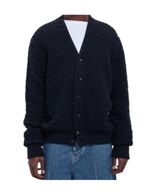 Bottega Veneta Blue Intrecciato Wool Cardigan for men