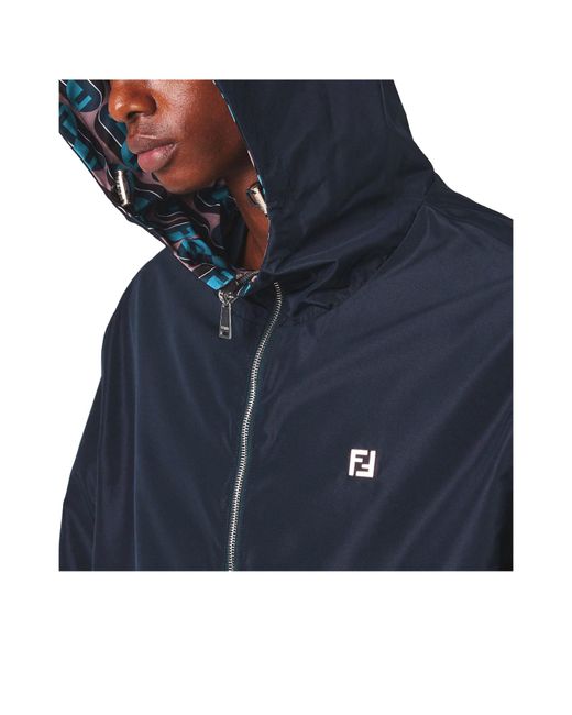 Fendi Blue Weather Resistant Windbreaker for men
