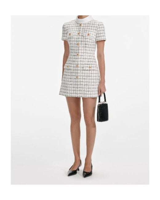 Self-Portrait White Check Boucle Mini Dress
