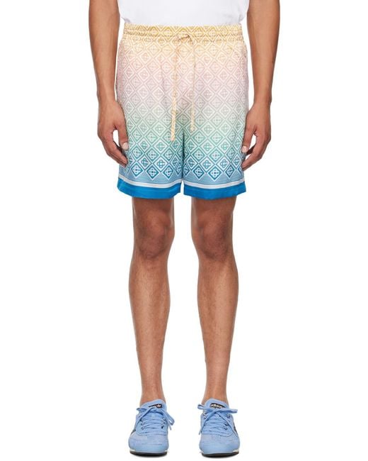 Casablanca Blue Mid-Rise Monogram-Printed Deck Shorts for men