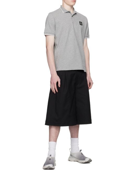 Stone Island Gray Slim-Fit Short-Sleeve Polo Shirt With Striped Details for men