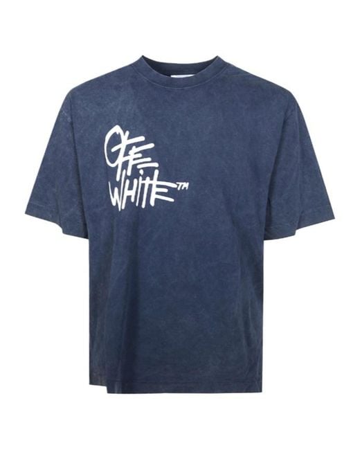 Off-White c/o Virgil Abloh Blue Graphic Printed Crewneck T-Shirt for men