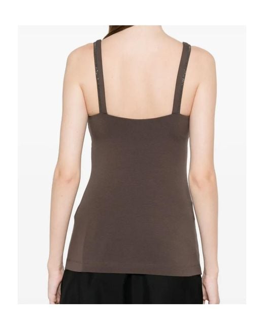Brunello Cucinelli Brown V-Neck Strap Top