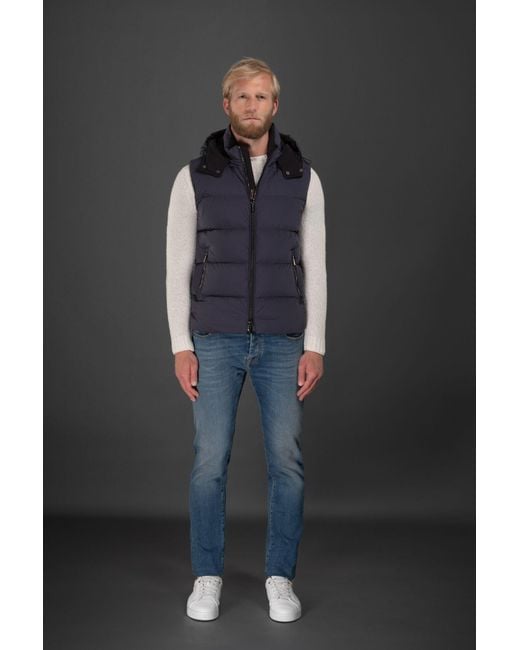 Moorer Blue High-Neck Padded Gilet for men