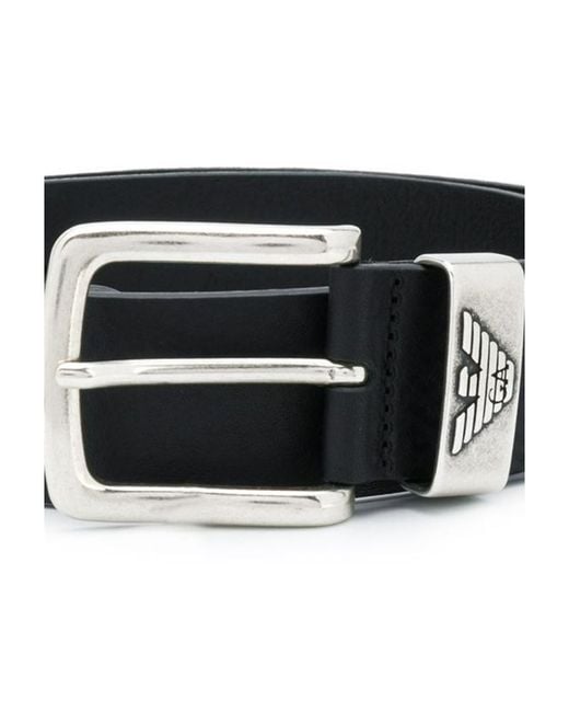 Emporio Armani Black Logo Engraved Buckle Belt for men