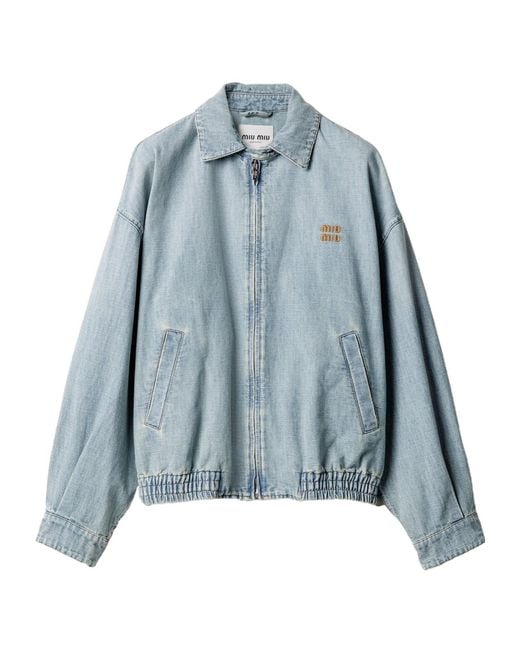 Miu Miu Blue Logo-Detailed Zipped Denim Jacket