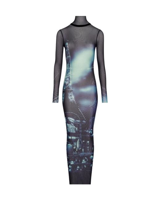 Jean Paul Gaultier Blue High-Necked Mesh Dress