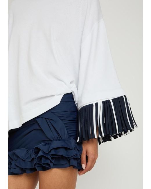 Jacquemus White Fringed Long-Sleeve Cotton T-Shirt