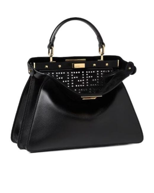 Fendi Black Peekaboo Iseeu Small Leather Bag Embroidered With Mirrors