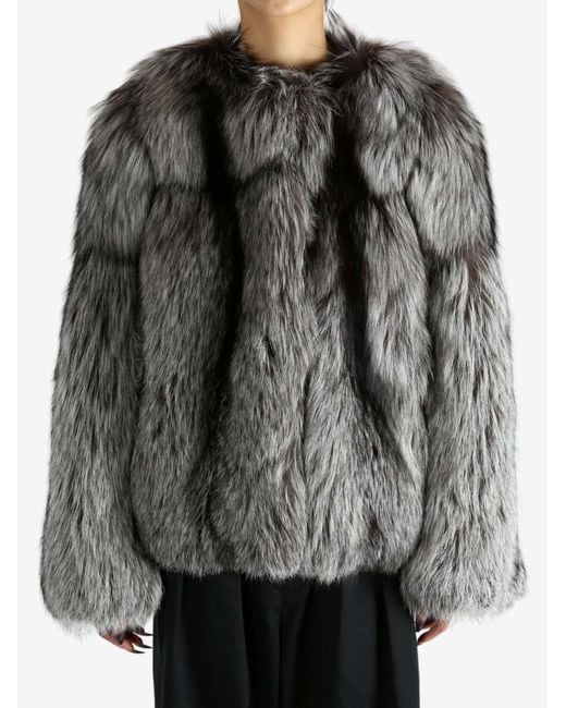 Yves Salomon Gray Long-Sleeved Fur Jacket