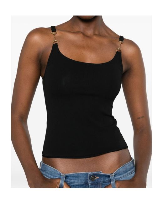 Gucci Black Viscose Crêpe Jersey Top With Horsebit, Ready-To-Wear