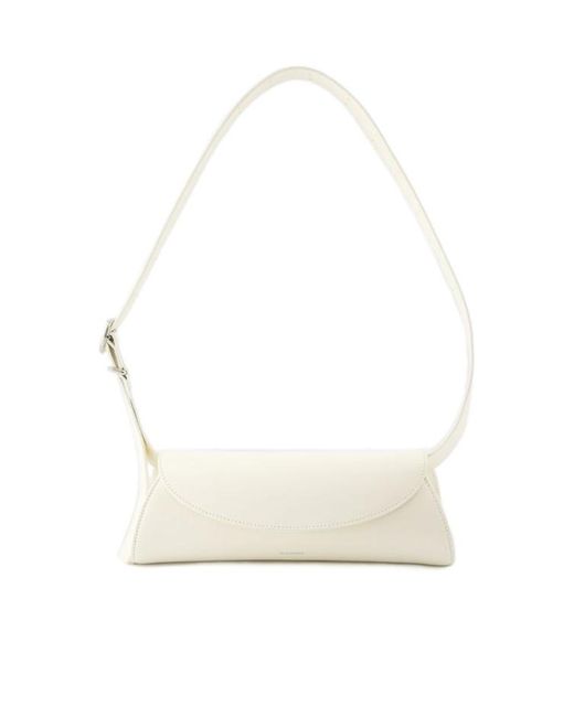 Jil Sander White Cannolo Logo Stamped Small Shoulder Bag