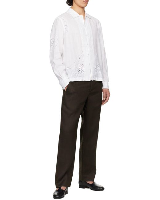 Bode White Embroidered Long Sleeve Shirt for men