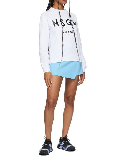 MSGM White Logo Printed Crewneck Sweatshirt
