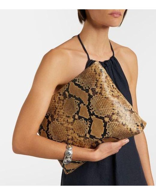 Nili Lotan Brown Jerry Small Snake-Print Leather Clutch