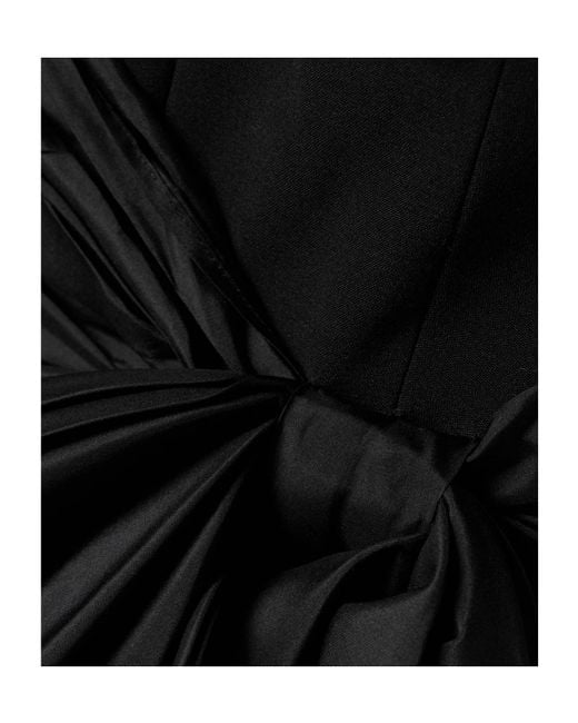 Huishan Zhang Black Silk-Taffeta Trimmed Crystal-Embellished Crepe Midi Dress