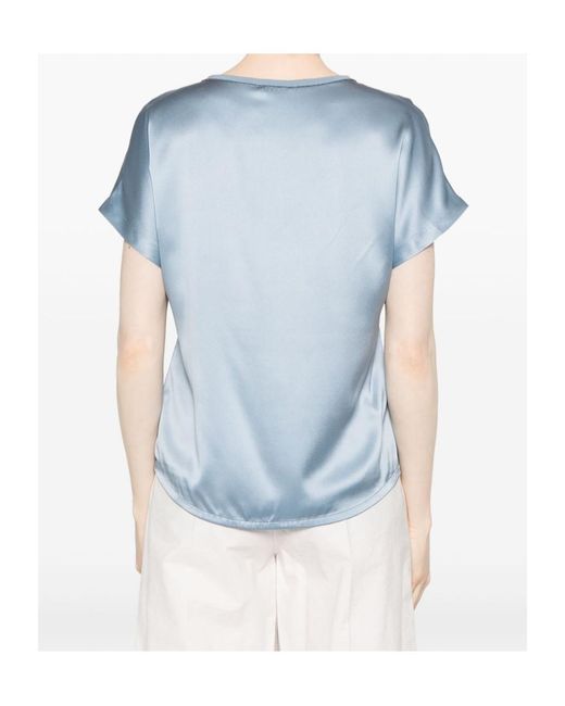 Brunello Cucinelli Blue V-Neck Short Sleeve Top