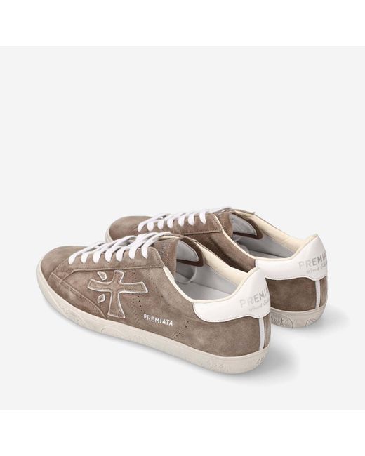 Premiata Brown Logo Lace Up Sneakers for men
