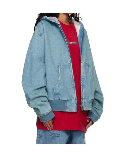 Vetements Blue Hooded Zip-Up Denim Jacket for men