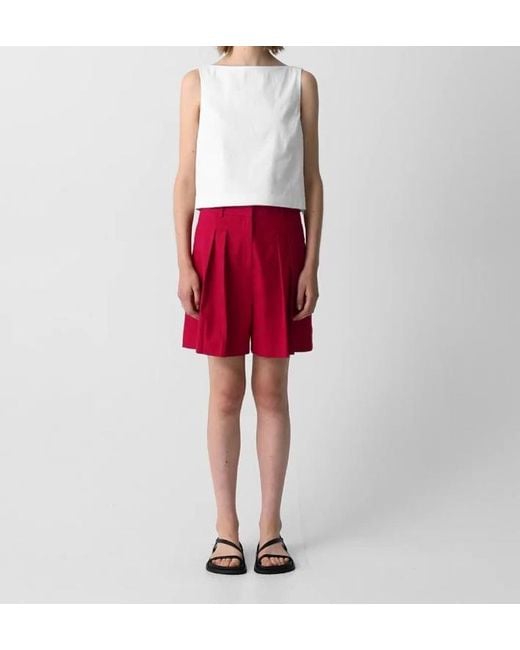 Theory Red Pleated Front Shorts