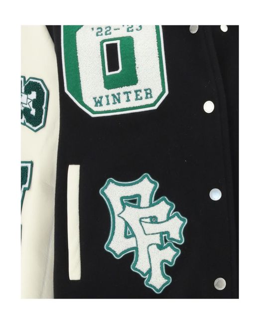 Off-White c/o Virgil Abloh Black Embr Patches Embroidered Varsity Jacket